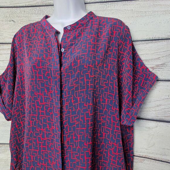 Prologue Navy Red Abstract Print Shirt Dress M - Picture 2 of 9
